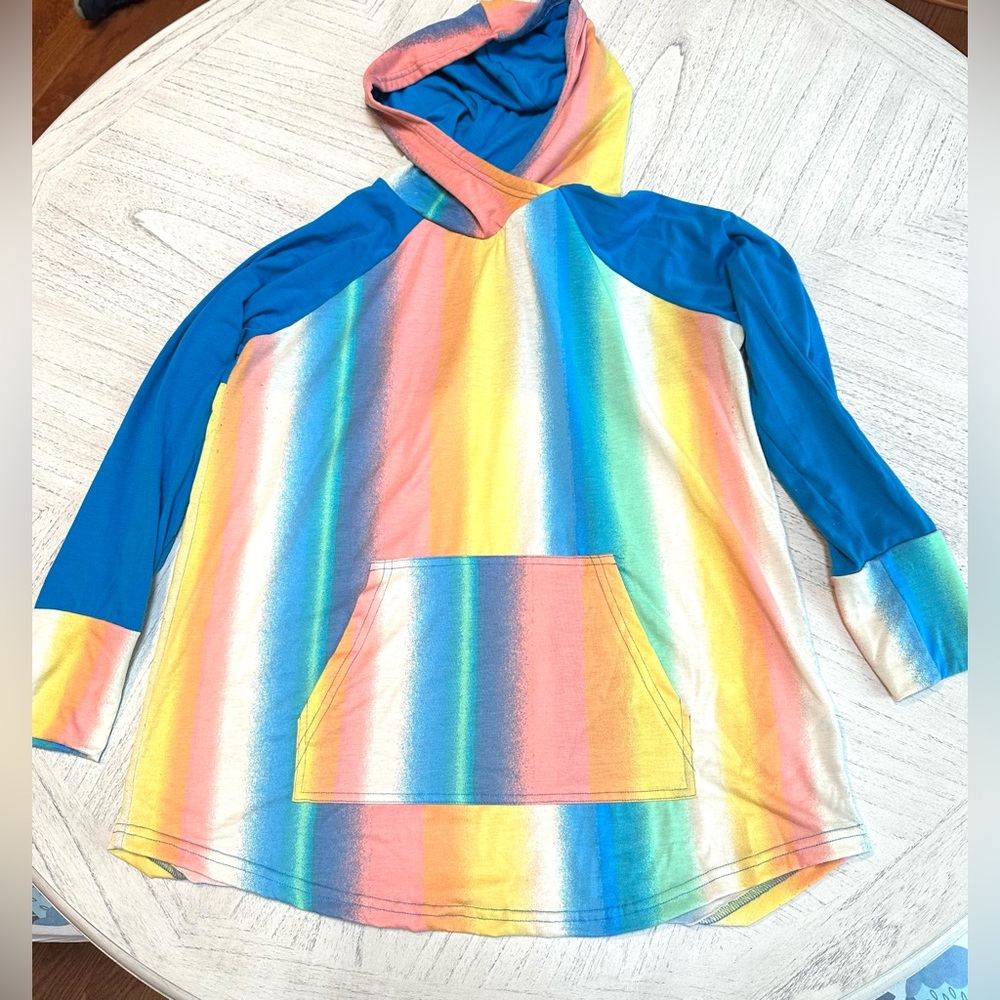 Lularoe hooded long sleeve shirt, Large, multicolored ombré striped